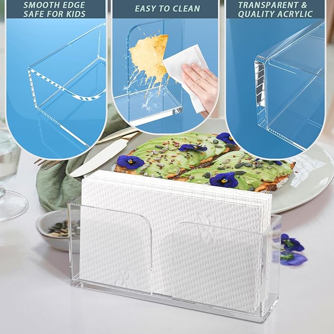 Transparent Acrylic Napkin Holder Clear Guest Paper Disposable Hand Towel Dispenser Tray Organizer For Table Home Kitchen Restaurant and Hotel Business