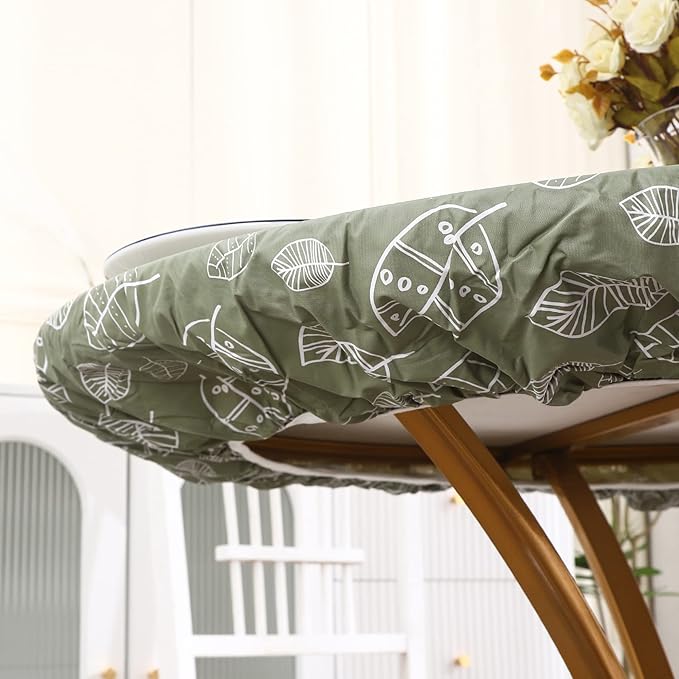 Walrus Round Vinyl Fitted Tablecloth with Flannel Backing Elastic Edge Design Table Cover Waterproof Oil-Proof PVC Table Cloth Stain-Resistant Best for 57"-66" Round