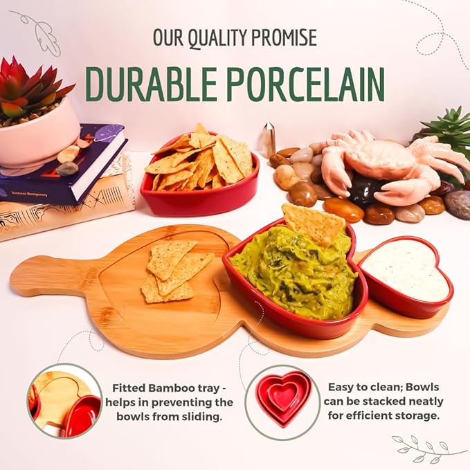 4-pc Porcelain Serveware for Chip Dip,Topping serving, Appetizer serving, Condiment Serving Tray, Serving Trays for Party, Party Hosting Essentials