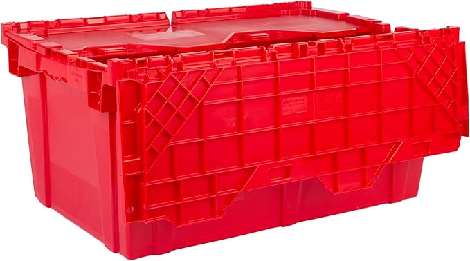 Hudson Exchange 27.3 x 17.2 x 12.6 (3 Pack) Storage Tote Distribution Container with Hinged Attached Lid, Red