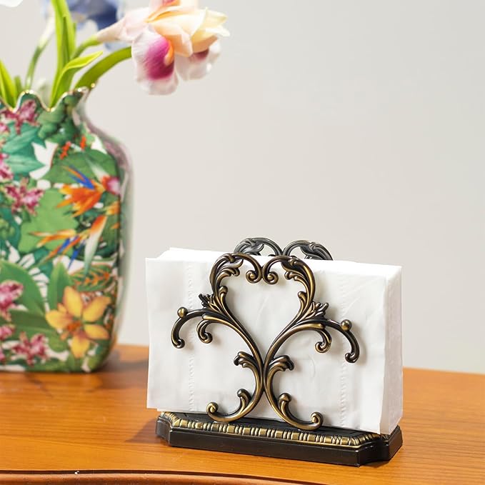 Brass Napkin Holder+50PCS Christmas Napkins Disposable,Gold Napkin Holder,Kitchen Napkin Holders for Paper Napkins, Business Card Holder (Black Napkin holder)