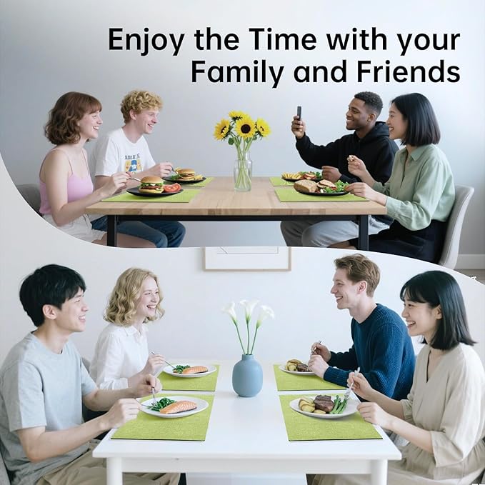 Blue Forest Placemats Set of 6, Dual-Layered Thickened Faux Linen Table Mats Heat Resistant Machine Washable Wrinkle Free Place Mats for Kitchen Dining Outdoor/Indoor (Grass Green)