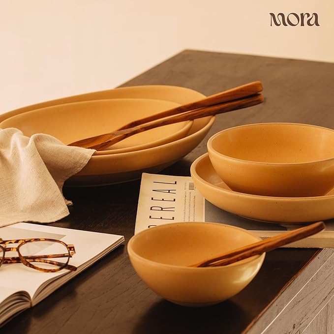 MORA Jumbo and Large Serving Dishes Set of 2, 13 inch and 12 inch Ceramic Pottery Oval Platters - Microwave, Oven and Dishwasher Safe - Iris & Merrigold