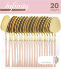 PlasticPro 20 Count Gold and Pink Plastic Tea Spoons Premium Quality Heavy Duty Disposable Elegant Silverware Two Tone Tea Spoons for Party