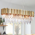L35.4 Linear Crystal Chandelier Modern Luxury Gold Rectangle Chandeliers for Dining Room Contemporary Oval Raindrop Pendant Ceiling Light Fixture for Kitchen Island Entryway 10 Lights