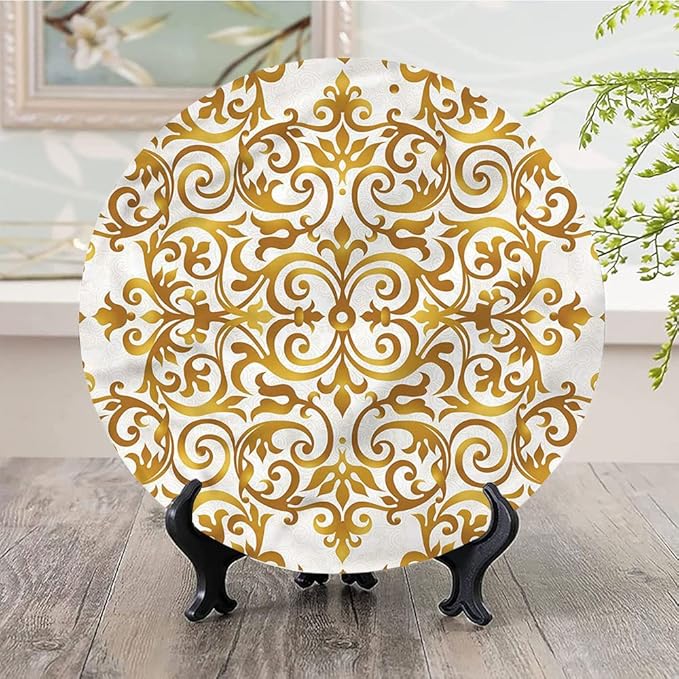 Decorative Plates, Victorian Print Ornament, Victorian Lace Floral, 10 Inch, Kitchen Wall Decor, Golden