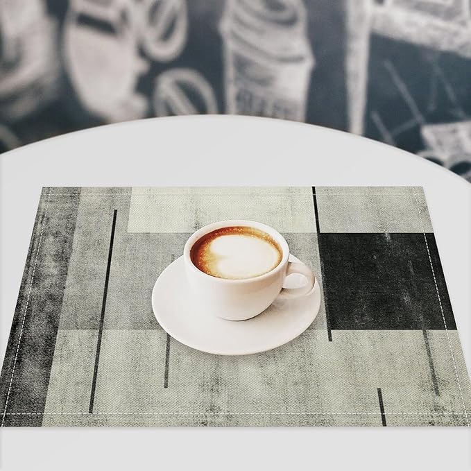 Gradient Placemat Set, Modern Minimal Black White Grey Abstract Geometric Shape Line Patchwork Pattern Home Decor Linen Table Mats for Dining Room Kitchen Party (17x12in) x2P