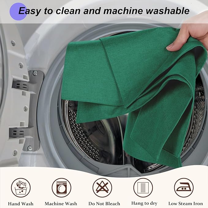 Cloth Placemats Set of 4, Cotton Linen Blend Machine Washable Double Layered Durable Place Mats Heat Resistant Placemats Wrinkle Free Thick Fabric Dining Table Mats (Green, 4)