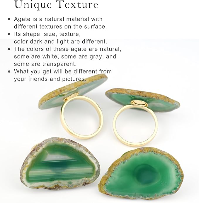 CozyTower Agate Napkin Rings Set of 4, Gold Napkin Holders for Cloth Napkins, Unique Wedding Decorations Napkin Ring Kitchen Accessories for Dinner Party (Green Agate)