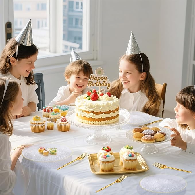 DaYammi 240Pcs Gold Plastic Plates Including 120Pcs Dessert Plates and 120Pcs Cake Forks,Hammered Party Plate,Clear Gold Appetizer plates Heavy duty Disposable Plastic Plate for Party Wedding Birthday