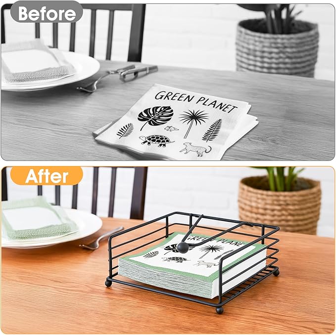 3 Pcs Napkin Holders for Paper Napkins, Black Flat Napkins Holders, Metal Napkin Dispenser for Kitchen Tables, Farmhouse, Dinner, Outdoor - 7.1" L x 7.1" W x 2.7"H