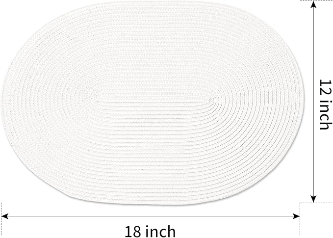 FunWheat Oval Braided Placemats Set of 8 Table Mats for Dining Tables Washable Heat Resistant Place Mats for Indoor Outdoor Use 12 x18 Inch(Oval White, 8pcs)
