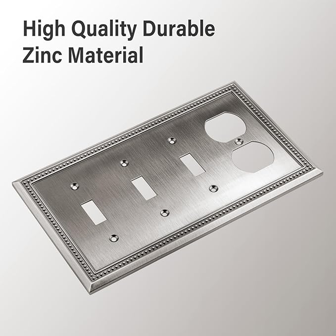 Henne Bery Sunken Pearls Heavy Duty Decorative Wall Plate Switch Plate Outlet Cover (Triple Toggle/Single Duplex, Heirloom Silver)