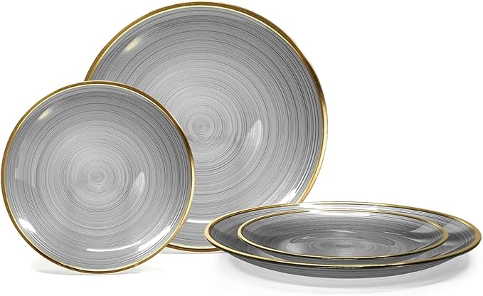 " OCCASIONS " 240 Pieces Pack,(120 Guests) Premium Wedding Party Disposable Plastic Plates Set -120 x 10'' Dinner + 120 x 7'' Salad/Dessert (Belize in Black & Gold)