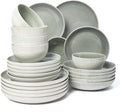 24 Piece Double Bowl Dinnerware Sets with Pasta Bowls, Highly Chip and Crack Resistant Plates and Bowls Sets, Natural Earthyware Ceramic Dishware Sets, Service for 6 Gradient Green