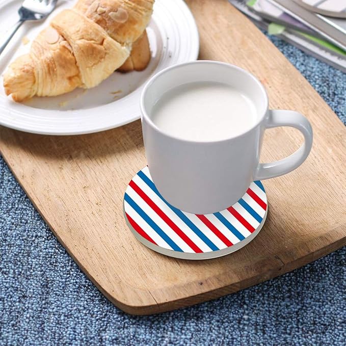 Coasters for Drinks Coaster Drink Set Decorative Coffee Table Desk Cup Mat Spring Cute Cork Bar Backing Round Home Decor Blue and Red Stripes19