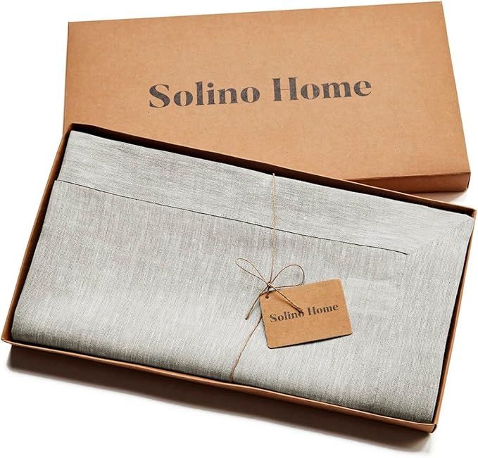 Solino Home Linen Tablecloth 60 x 144 Inch - 100% Pure Linen Oyster Grey Table Cloth for Rectangle Tables - Athena, Machine Washable Tablecloth for Spring, Easter