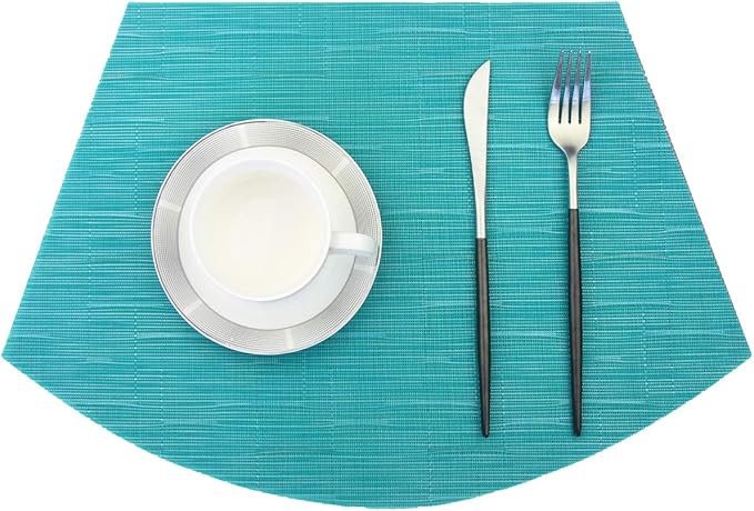 PIGCHCY Wedge Shaped Placemats Set of 6 with Centerpiece Round Mats Washable Kitchen Placemats Heat-Resistant Table Mats (Teal Blue)