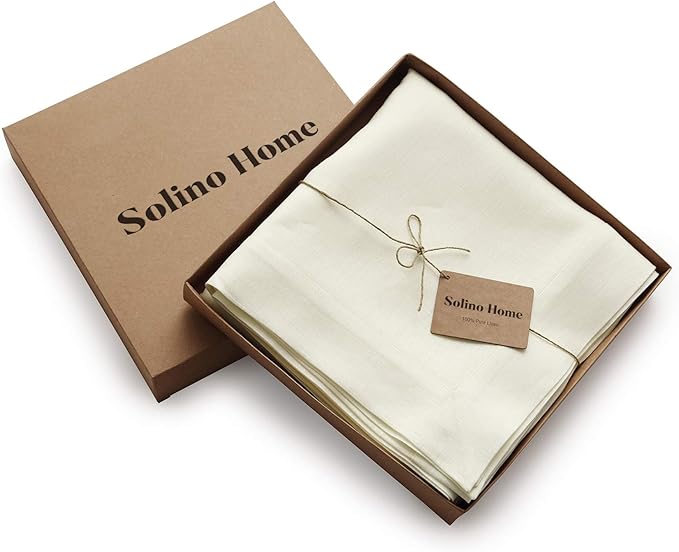 Solino Home Linen Ivory Tablecloth 60 x 90 Inch - 100% Pure Linen Rectangular Tablecloth - Machine Washable Table Cloth for Spring, Easter - Fete