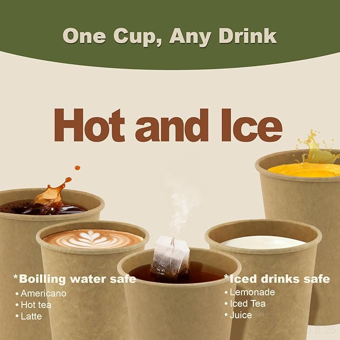 12 oz 200 Pack Disposable Coffee Cups, Bulk Brown Disposable Paper Cups, Coffee Cups for Hot Tea, Chocolate and Cold Drinks