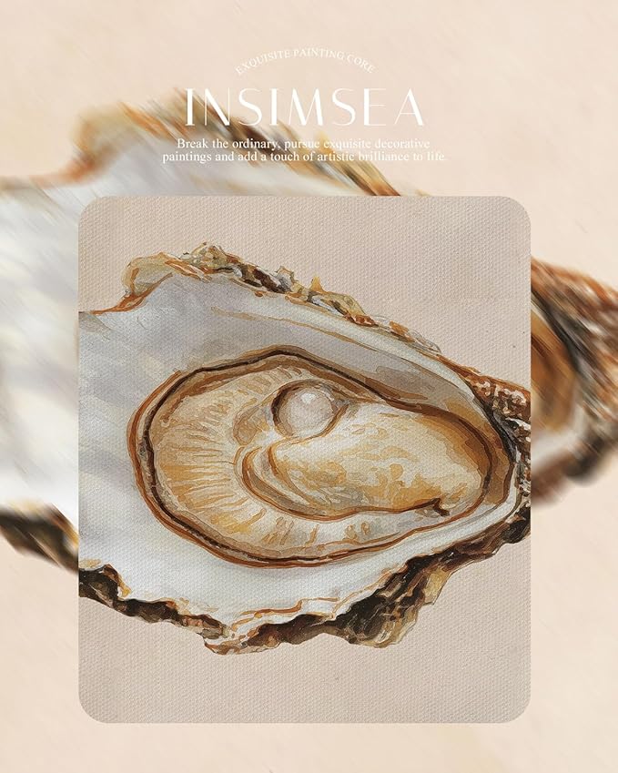InSimSea Gold Framed Wall Art, Vintage Oyster Shell Sketch Kitchen Wall Decor, Still Life Canvas Print Art, Dining Room Farmhouse Decor, Antique Paintings with Picture Frame 13x16inch