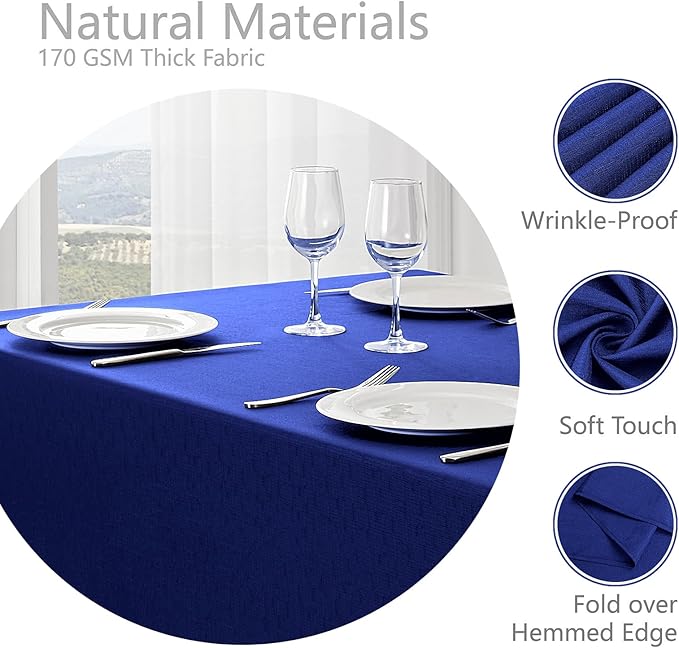 2 Pack Rectangle Tablecloth, 60x84 inch, Water Resistant Wrinkle Free Linen Textured Table Cloth Washable, Decorative Fabric Table Cover for Dining, Party and Camping, Royal Blue