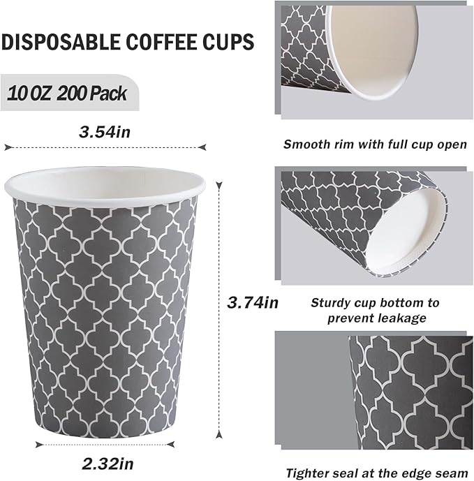 Lamosi Coffee Cups 10 oz 200 Pack, Disposable Paper Coffee Cups, Disposable Cups,10 oz Hot Cup,10oz Paper Insulated Cup for Cold Hot Drinks (No Lids)