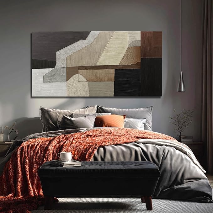 VAYIMDH Abstract Wall Art Wall Decor Living Room Contemporary Pictures Bedroom Brown Wall Art Black Artwork Geometry Decorations for Home Office 24”x48”