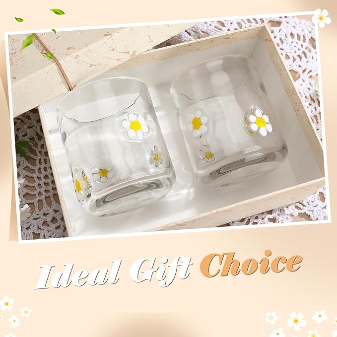 Icon Juice Glasses, 14oz Stemless Wine Drinking Juice Glass Cup for Valentine Party Supplies Gift(2 Pcs,Flower)