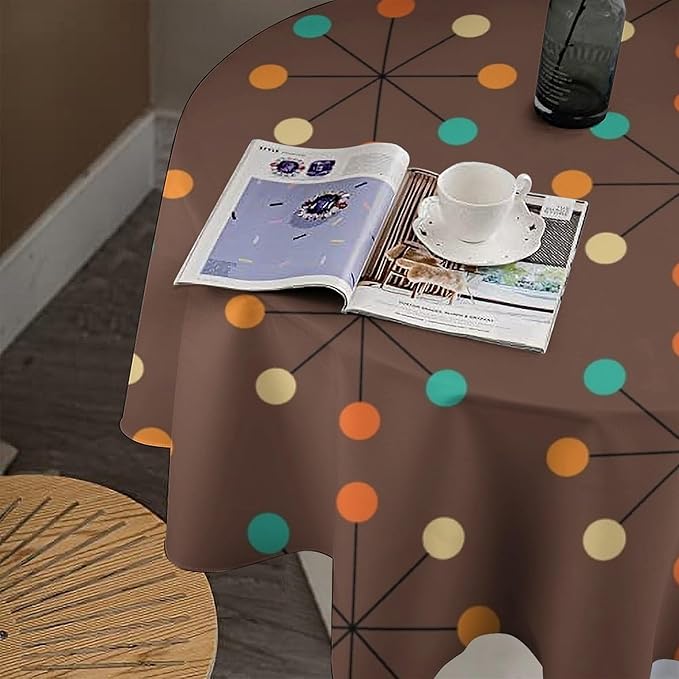 Mid Century Boho Round Tablecloth, 50s Mid Century Modern Geometric Pattern Tablecloth for Home Party Dining Room Kitchen Decor 50Inch(127cm)