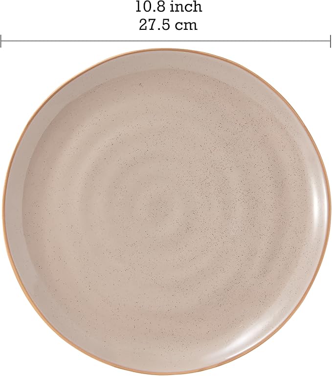 Bico Light Beige 10 inch Stoneware Dinner Plates Set, Set of 4, Microwave and Dishwasher Safe, for Main Course, Steak, Pasta