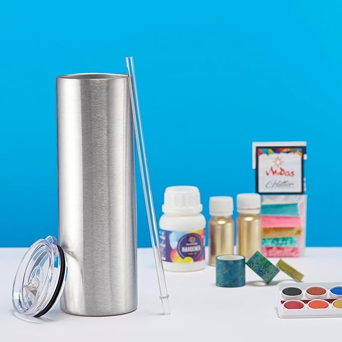 makerflo Silver 30 oz Skinny Stainless Steel Tumbler Pack of 25 with Lid & Straw | Craft-Ready for DIY Gifts & Personalization (Epoxy, UV DTF, Vinyl, and Laser Engraving) - Not for Sublimation