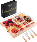 Charcuterie Board with Lid and Handle - Portable Travel Design Bamboo Cheese Board Set with 4 Cheese Tools, Gift for Housewarming, Weddings, Picnics(6 Compartments, White)