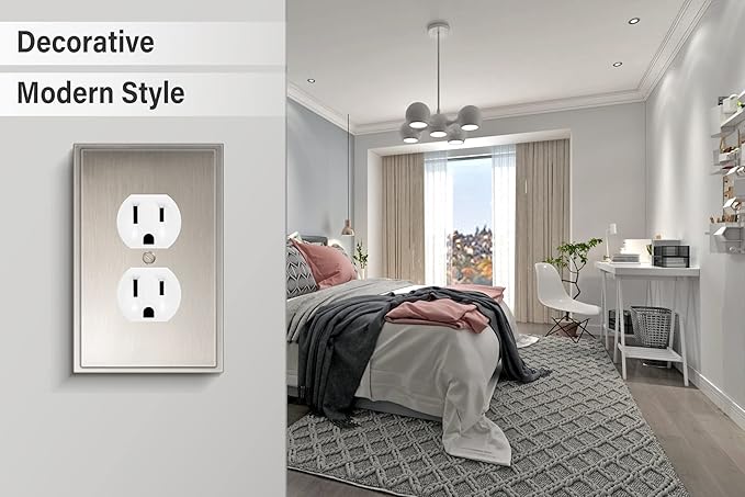 Henne Bery Soft Modern Decorative Wall Plate Switch Plate Outlet Cover (Single Duplex 3PK, Satin Nickel)