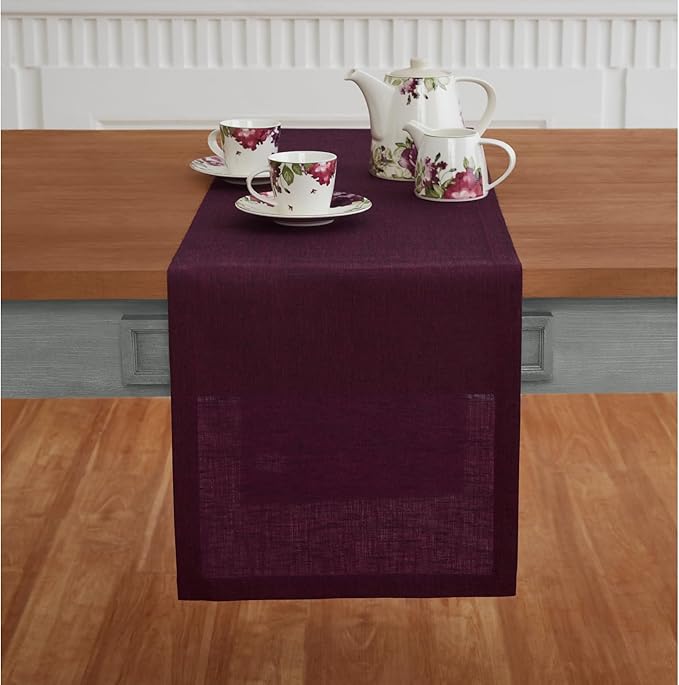 Solino Home Linen Small Table Runner 36 Inches - Athena, 100% Pure Linen Chambray Burgundy Table Runner 14 x 36 Inch Ideal for Dresser and Coffee Tables - Winter, Valentines
