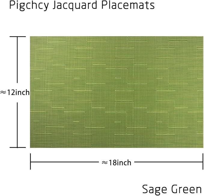 PIGCHCY Placemats Set of 12 Washable Durable Place Mats Vinyl Heat Resistant Non-Slip Table Mats Indoor Outdoor (Sage Green)