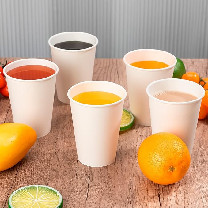12 oz Disposable Paper Coffee Cups [1000 Pack], White Hot Paper Cups, Thickened Design for Bistros, Parties, and Events