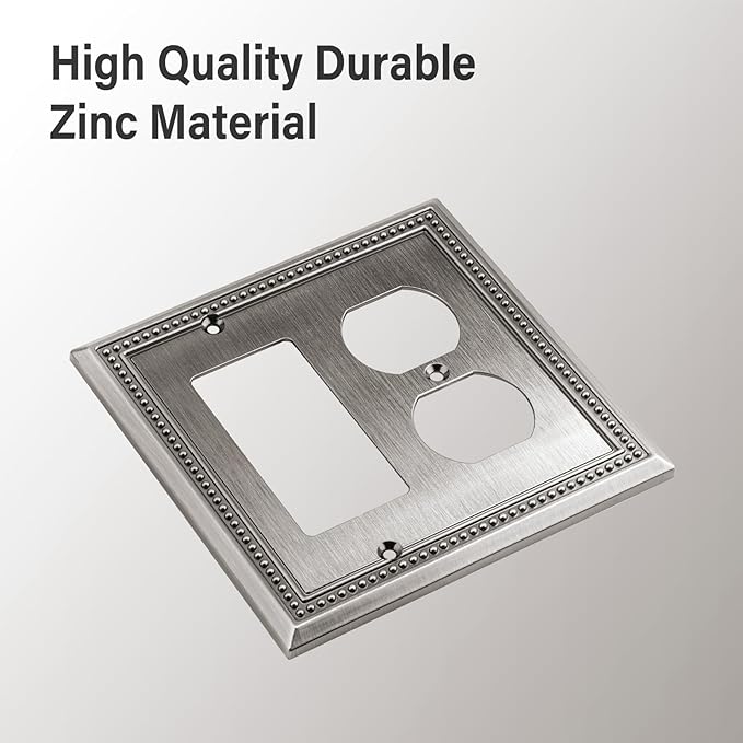 Henne Bery Sunken Pearls Heavy Duty Decorative Wall Plate Switch Plate Outlet Cover (Decorator/Duplex, Heirloom Silver)