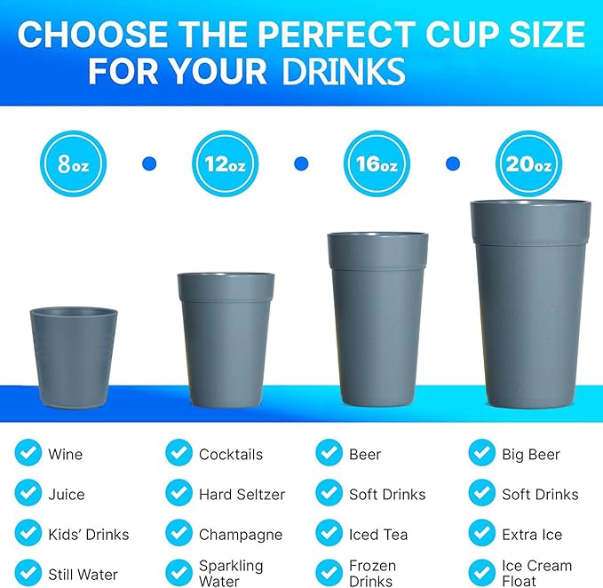 Homestockplus 【Set of 8】 20 Oz Tumbler Cups,Unbreakable Drinking Cups Microwave and Dishwasher Safe BPA Free E-Co Friendly Reusable Cup For Smoothies,Water