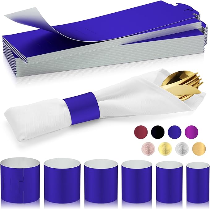 Christmas Napkin Rings Set of 100, 2 Colors in 1, Reusable Adjustable Napkin Bands for Holiday Parties, Wedding, Thanksgiving Table Decor, Waterproof Tear-Proof (Blue) Great Gift Idea