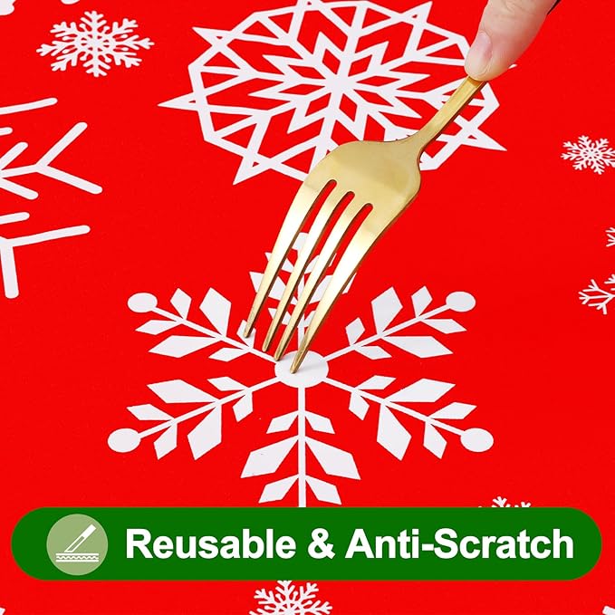 Smiry Christmas Rectangle Table Cloth, Waterproof Vinyl Tablecloth with Flannel Backing, Wipeable Snowflake Plastic Tablecloths for Christmas Table Decorations, (52"x70", Christmas Red)