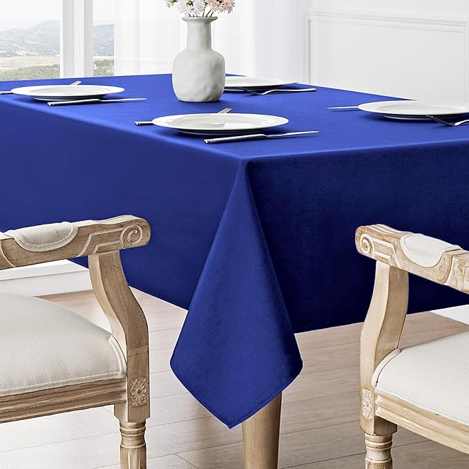 2 Pack Rectangle Tablecloth, 60x104 inch, Water Resistant Wrinkle Free Linen Textured Table Cloth Washable, Decorative Fabric Table Cover for Dining, Party and Camping, Royal Blue