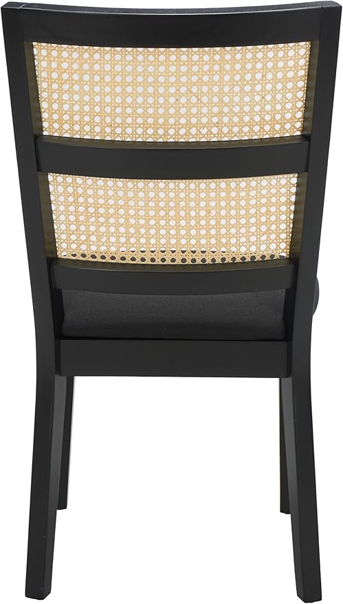 SAFAVIEH Home Collection Toril Coastal Black Frame/Black Upholstery/Natural Cane Dining Chair Set of 2