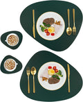 Leather Placemats for Dining Table Set of 2, Heat Resistant Easy to Clean Wipeable Waterproof Washable Modern Placemats for Kitchen Diner Table, Non Slip Anti-Skid Irregular Table Mats, Green