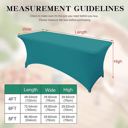 2Pack 4FT Table Cloth for Rectangular Fitted Events Stretch Emerald Green Table Covers Washable Spandex Tablecloth Protector for Party, Wedding, Cocktail, Banquet, Festival