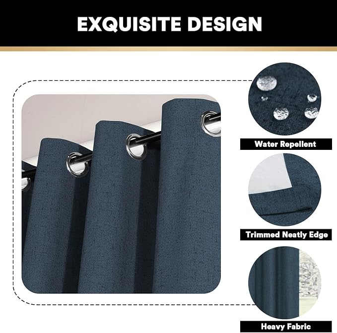 PrinceDeco 100% Blackout Curtains for Bedroom Sliding Door Curtain for Living Room Blackout Curtains 96 Inches Long Thermal Insulated Treatment Sliding Glass Door Insulation,W100 X L96 Inch,Navy