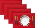 PIGCHCY Placemats Vinyl Washable Table Mats Elegant Non-Slip Placemats for Dinner Table Set of 4 (Red)