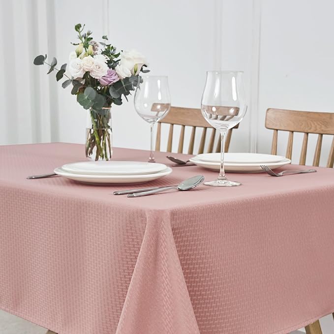 maxmill Square Jacquard Tablecloth Waterproof Spillproof Wrinkle Resistant Soft Weaved Design Table Cloth for Dinner and Party Washable Fabric Cover, Indoor Outdoor Use, 60 x 60 Inch, Pale Blush