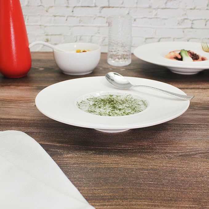 Ceramics Rimmed Soup Bowls 8.5 oz, White 10.4 inch Exquisite small soup plate Set of 4, Pasta plates With Rim is the best choice for hotels, kitchens, fine restaurants and gourmets