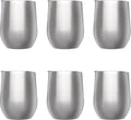 DISCOUNT PROMOS Stemless Wine Glass Tumblers with Lids by Largo 11 oz. Set of 6, Bulk Pack - Perfect for Wine, Cocktails, Other Hot & Cold Beverages - Silver